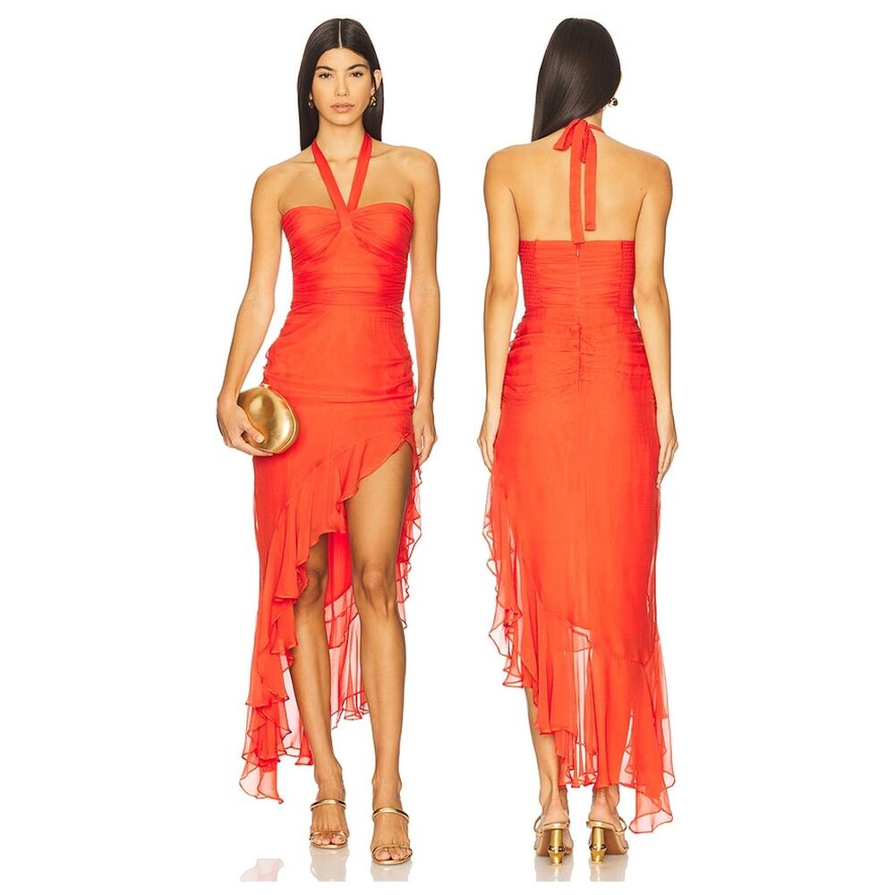 Amanda Uprichard Marabou Dress Halter Ruffle High Low Party Evening Event XS